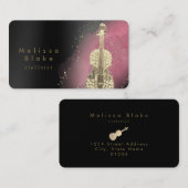 ブラックカラーのバイオリニストピンクの水色 名刺 (正面/裏面)