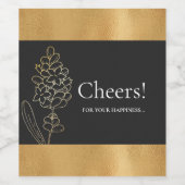 ブラックカラーエレガントゴールデンラベンダーフローラ ワインラベル (シングルラベル)