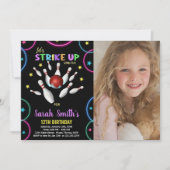 ブラックカラーズレインボーフォトボーリング誕生日 招待状 (正面)