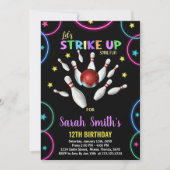 ブラックカラーズレインボーボーリング誕生日招待状 招待状 (正面)