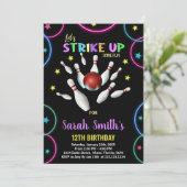 ブラックカラーズレインボーボーリング誕生日招待状 招待状 (スタンド正面)