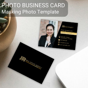 ブラックカラービジネスカード、マスキング写真テンプレート 名刺