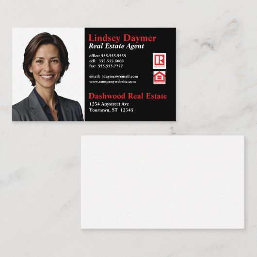 ブラックカラーブロックフォト実在エステート 名刺 (正面/裏面)