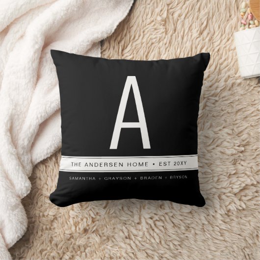 ブラックカラー無地のファミモダンリアモノグラム名 クッション (ブランケット)