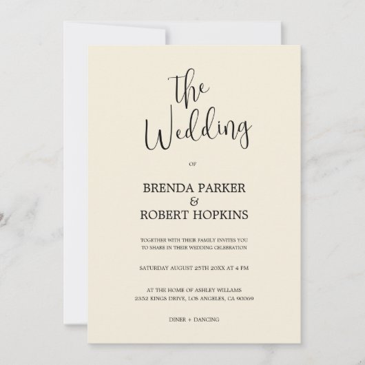 ブラックカリグラフィオンベージュ結婚式招待状 招待状 (正面)