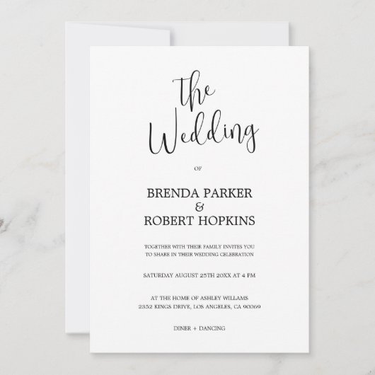 ブラックカリグラフィオンホワイト結婚式招待状 招待状 (正面)