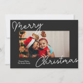 ブラックカリグラフィメリークリスマスフォトモダンー シーズンカード (正面)