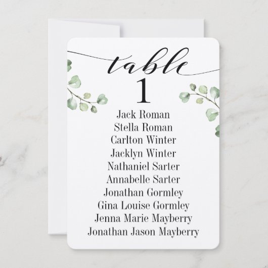 ブラックカリグラフィーグリーン シーティングチャートカード10 招待状 (正面)