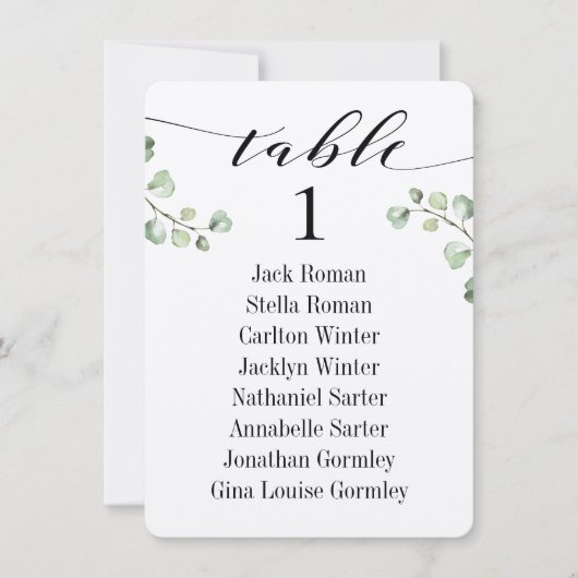 ブラックカリグラフィーグリーン シーティングチャートカード8 招待状 (正面)