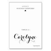 ブラックカリグラフィー結婚式食事選択プレースカード テーブルナンバー (正面)