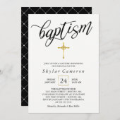 ブラックカリグラフィー ゴールドクロス 洗礼 招待状 (正面/裏面)