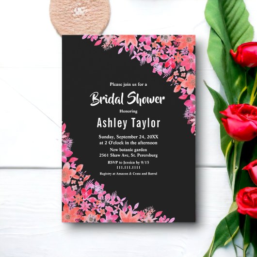ブラックカントリーウォーターカラーボホフローラブライダルシャワー 招待状