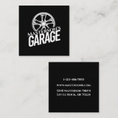 ブラックカーガレージ自動修復ホワイトタイヤリム スクエア名刺 (正面/裏面)
