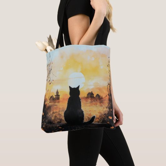 ブラックカーサンセットオレンジ紅葉ハロウィーン トートバッグ (クローズアップ)