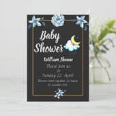 ブラックカードブルーフラワーボーイベビーシャワー招待 招待状 (スタンド正面)