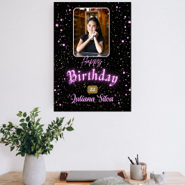 ブラックカード写真かわいいハッピーバースデー 招待状