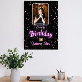 ブラックカード写真かわいいハッピーバースデー 招待状