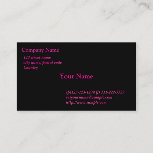 ブラックカード，ピンクフォント 名刺 (正面)