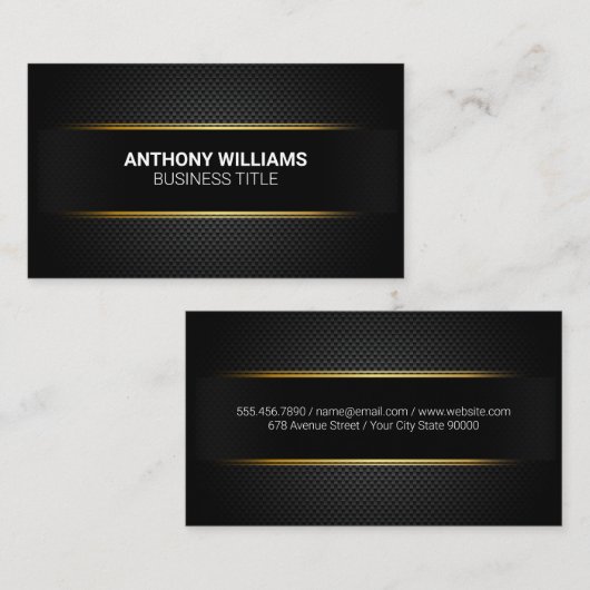 ブラックカーボンファイバーパターン黄金アクセント線 名刺 (正面/裏面)
