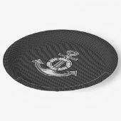 ブラックカーボンファイバー上のシルバーライフサバーいかり ペーパープレート (アングル)