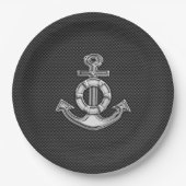 ブラックカーボンファイバー上のシルバーライフサバーいかり ペーパープレート (正面)
