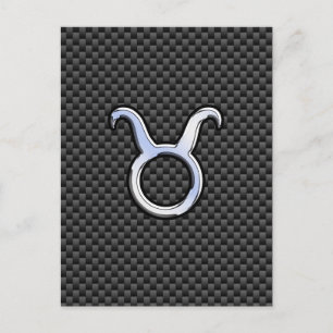 ブラックカーボンファイバー印刷のタウラス星座マーク ポストカード