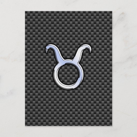 ブラックカーボンファイバー印刷のタウラス星座マーク ポストカード (正面)