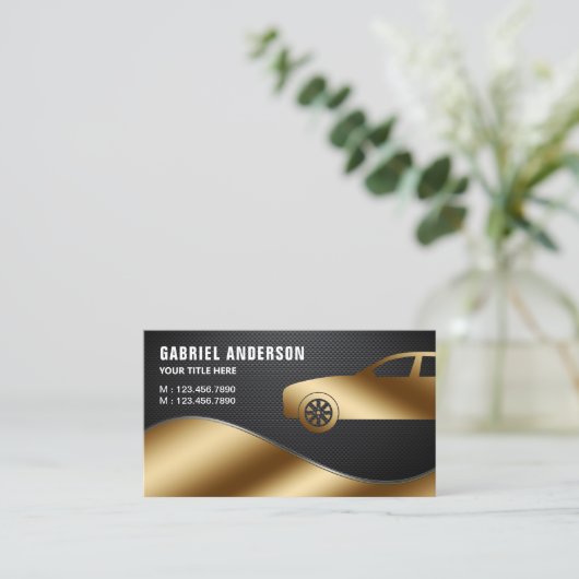 ブラックカーボンファイバー金ゴールドラグジュアリーカーヒアードショーファ 名刺 (スタンド正面)