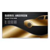 ブラックカーボンファイバー金ゴールドラグジュアリーカー採用運転手 マグネット名刺 (正面)