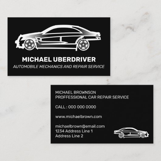 ブラックカーロゴ自動車整備士ドライバー 名刺 (正面/裏面)
