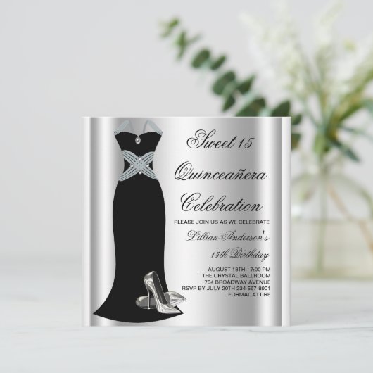 ブラックガウンハイヒールシューズスウィート15キンセアニェラ 招待状 (スタンド正面)