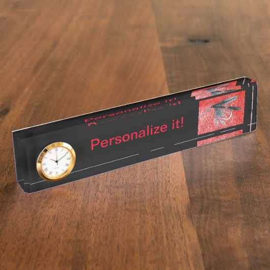 "ブラックガット"ウェットフライ、フライタイイング&魚釣りアート デスクネームプレート (側面)