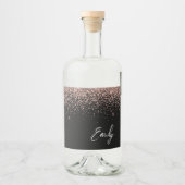 ブラックガーリーバラ金ゴールド赤面ピンクグリッターモノグラム リキュールボトルラベル (正面)