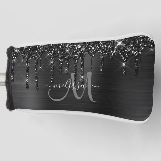 ブラックガーリーブラッシュメタル滴下グリッター名 ゴルフヘッドカバー (正面)