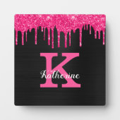 ブラックガーリーホットピンクグリッタードリップモノグラム名 フォトプラーク (正面)