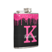 ブラックガーリーホットピンクグリッタードリップモノグラム名 フラスク (右)