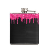 ブラックガーリーホットピンクグリッタードリップモノグラム名 フラスク (裏面)
