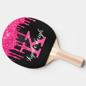 ブラックガーリーホットピンクグリッタードリップモノグラム名 卓球ラケット (横)