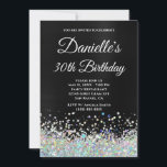 ブラックガーリーホログラデーショングリッター30th Birthday 招待状<br><div class="desc">独自の色の虹色のフェイクホログラフィ数々のーグリッターのマイルストーンスタイリッシュ誕生祝いの招待を作成する。背景にはグラムガーリーダークグレーとブラックフォイルグラデーションデジタルアートグラフィック。招待カスタマイズフォントの色またはスタイル。豪華なスパークル、グリッター、フォイルは、写真のような招待状に芸術的プリントするクリエイティブ要素で作成される。あなたの友人のための素晴らしい30歳の誕生日の最高の招待状。</div>