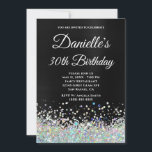 ブラックガーリーホログラデーショングリッター30th Birthday 招待状<br><div class="desc">独自の色の虹色のフェイクホログラフィ数々のーグリッターのマイルストーンスタイリッシュ誕生祝いの招待を作成する。背景にはグラムガーリーダークグレーとブラックフォイルグラデーションデジタルアートグラフィック。招待カスタマイズフォントの色またはスタイル。豪華なスパークル、グリッター、フォイルは、写真のような招待状に芸術的プリントするクリエイティブ要素で作成される。あなたの友人のための素晴らしい30歳の誕生日の最高の招待状。</div>