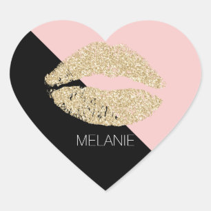 ブラックガーリー赤面ピンクシックグリッターリップ ハートシール