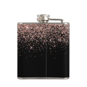 ブラックガーリー赤面ピンクローズ金ゴールドグリッターモノグラム フラスク (裏面)