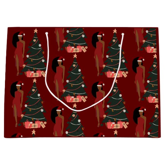 ブラックガールアフロクリスマス抱き枕 ラージペーパーバッグ (正面)