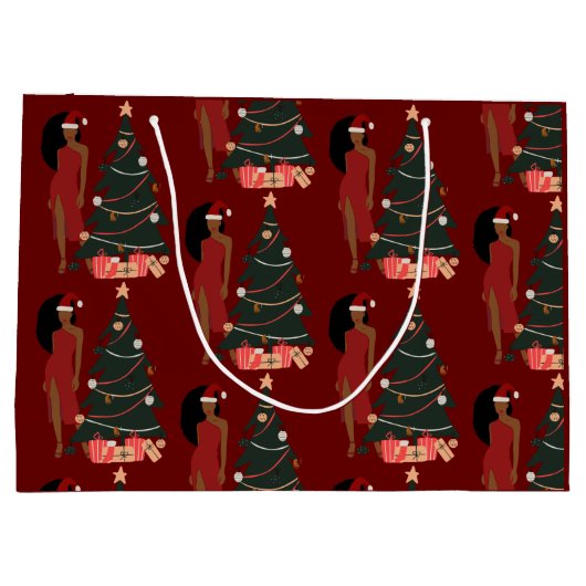 ブラックガールアフロクリスマス抱き枕 ラージペーパーバッグ (裏面)