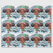 ブラックガールクリスマスラッピング紙 – 雪小妖精や小人 ラッピングペーパー (フラット)