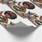 ブラックガールクリスマスリースラッピング紙 ラッピングペーパー (角)