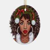 ブラックガールクリスマス魔法メラニン醜いクリスマス汗 セラミックオーナメント (右)