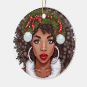 ブラックガールクリスマス魔法メラニン醜いクリスマス汗 セラミックオーナメント (左)