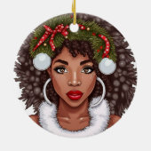 ブラックガールクリスマス魔法メラニン醜いクリスマス汗 セラミックオーナメント (裏面)
