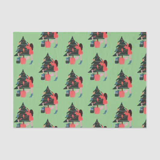 ブラックガールクリスマス魔法ラッピング紙 薄葉紙 (正面)